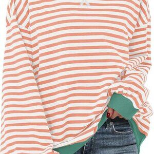 ANRABESS Women Striped Sweatshirts Oversized Crewneck Long Sleeve Shirts